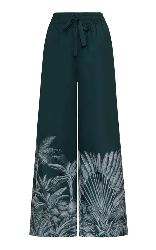 Tamu Mia Printed Crepe De Chine Wide-Leg Pants