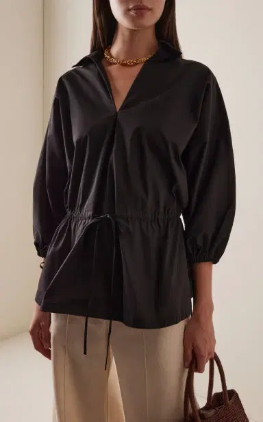 ANDRES OTALORA Amadamia Tie-Detailed Stretch-Cotton Blouse | Thumbnail 2 ANDRES OTALORA Amadamia Tie-Detailed Stretch-Cotton Blouse | Thumbnail 2