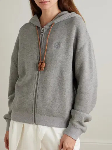 Loewe Flamenco Leather-trimmed Cotton-blend Jersey Hoodie | Thumbnail 3 Loewe Flamenco Leather-trimmed Cotton-blend Jersey Hoodie | Thumbnail 3