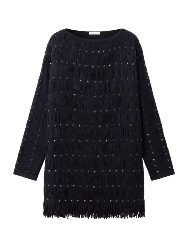 Notte Fringed Embellished Open-knit Merino Wool-blend Mini Dress