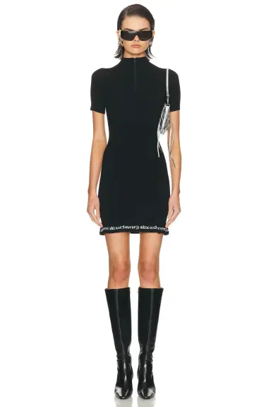 Alexander Wang Ribbed Short Sleeve Logo Dress | Thumbnail 1 Alexander Wang Ribbed Short Sleeve Logo Dress | Thumbnail 1