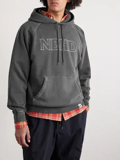 Neighborhood Logo-Embroidered Pigment-Dyed Cotton-Jersey Hoodie - Men | Thumbnail 3 Neighborhood Logo-Embroidered Pigment-Dyed Cotton-Jersey Hoodie - Men | Thumbnail 3