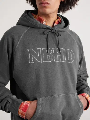 Neighborhood Logo-Embroidered Pigment-Dyed Cotton-Jersey Hoodie - Men | Thumbnail 5 Neighborhood Logo-Embroidered Pigment-Dyed Cotton-Jersey Hoodie - Men | Thumbnail 5