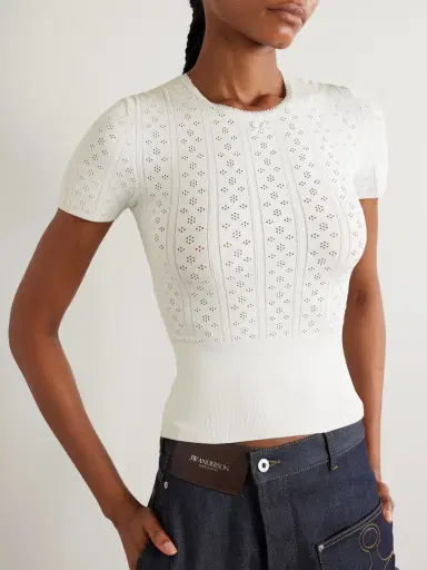 JW Anderson Bow-detailed Recycled Pointelle-knit T-shirt | Thumbnail 3 JW Anderson Bow-detailed Recycled Pointelle-knit T-shirt | Thumbnail 3