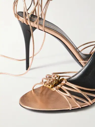 Saint Laurent Babylone Embellished Knotted Metallic Leather Sandals | Thumbnail 4 Saint Laurent Babylone Embellished Knotted Metallic Leather Sandals | Thumbnail 4