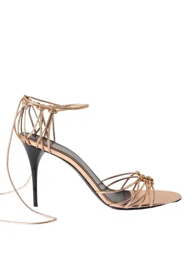 Saint Laurent Babylone Embellished Knotted Metallic Leather Sandals | Thumbnail 1 Saint Laurent Babylone Embellished Knotted Metallic Leather Sandals | Thumbnail 1