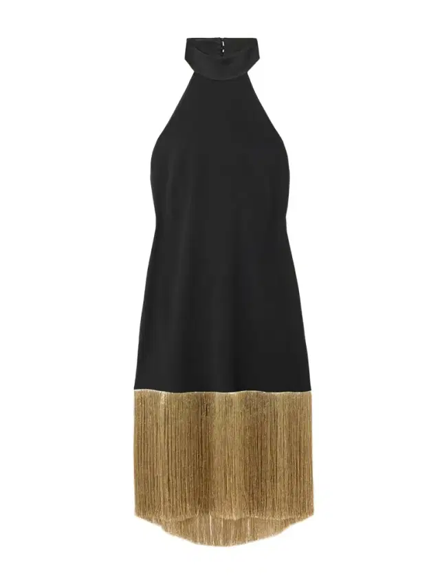 Berlin Fringed Crepe Halterneck Mini Dress