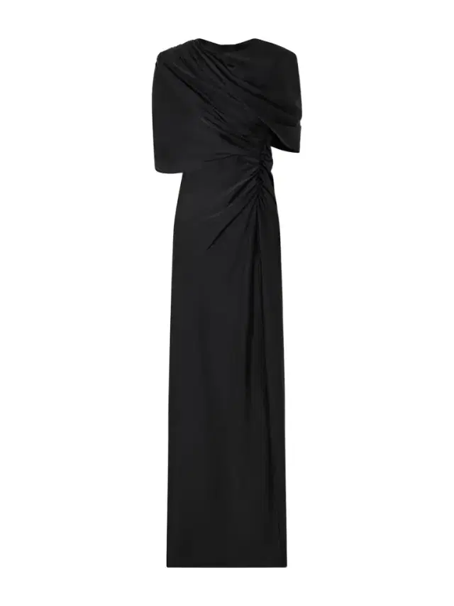 Open-back Cape-effect Draped Satin Gown