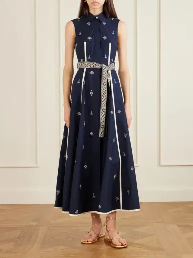 Emporio Sirenuse Belted Embroidered Cotton-poplin Midi Dress | Thumbnail 3 Emporio Sirenuse Belted Embroidered Cotton-poplin Midi Dress | Thumbnail 3