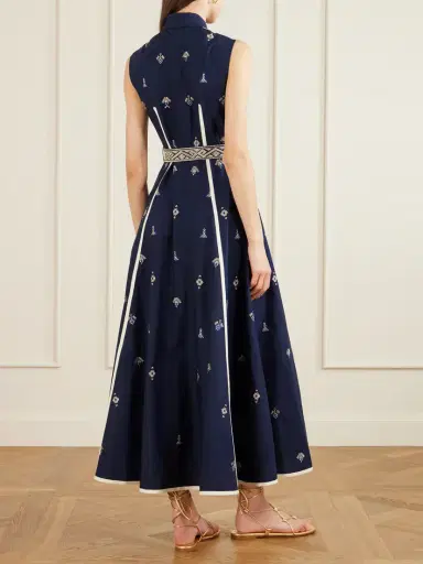 Emporio Sirenuse Belted Embroidered Cotton-poplin Midi Dress | Thumbnail 4 Emporio Sirenuse Belted Embroidered Cotton-poplin Midi Dress | Thumbnail 4