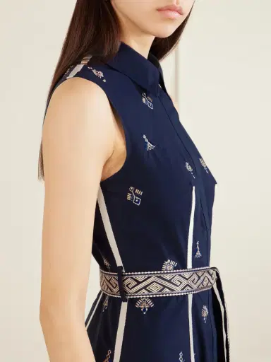 Emporio Sirenuse Belted Embroidered Cotton-poplin Midi Dress | Thumbnail 5 Emporio Sirenuse Belted Embroidered Cotton-poplin Midi Dress | Thumbnail 5