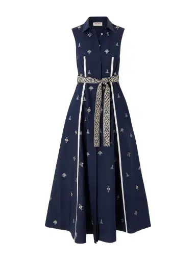 Emporio Sirenuse Belted Embroidered Cotton-poplin Midi Dress | Thumbnail 1 Emporio Sirenuse Belted Embroidered Cotton-poplin Midi Dress | Thumbnail 1