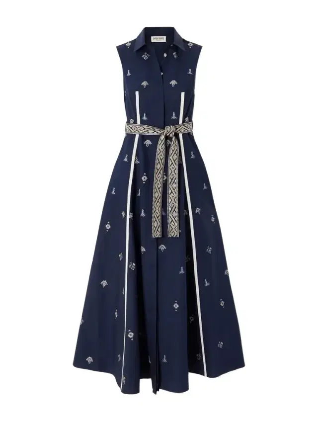 Belted Embroidered Cotton-poplin Midi Dress