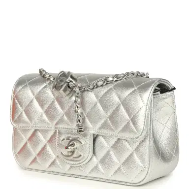 Chanel Chanel Mini CC Crush Flap Bag Silver Metallic Caviar Silver Hardware | Thumbnail 3 Chanel Chanel Mini CC Crush Flap Bag Silver Metallic Caviar Silver Hardware | Thumbnail 3