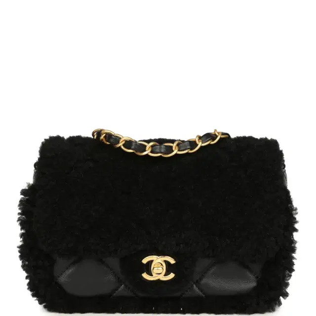 Chanel Chanel Mini Shearling Flap Bag Black Lambskin Brushed Gold Hardware