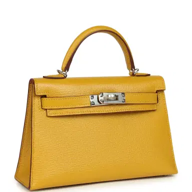 HERMÈS Hermes Kelly Sellier 20 Jaune Ambre Verso Chèvre Mysore Palladium Hardware | Thumbnail 2
