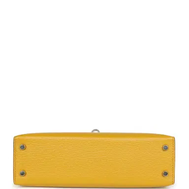 HERMÈS Hermes Kelly Sellier 20 Jaune Ambre Verso Chèvre Mysore Palladium Hardware | Thumbnail 6