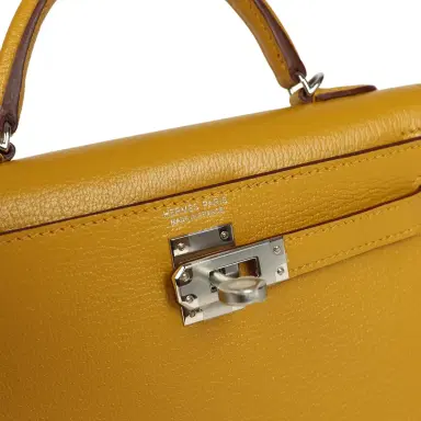 HERMÈS Hermes Kelly Sellier 20 Jaune Ambre Verso Chèvre Mysore Palladium Hardware | Thumbnail 7