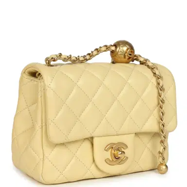 Chanel PENDING AUTH DONT LIST Pre-owned Chanel Mini Pearl Crush Square Flap Bag Yellow Lambskin Brushed Gold Hardware | Thumbnail 2