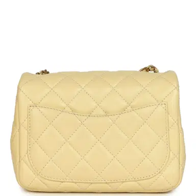 Chanel PENDING AUTH DONT LIST Pre-owned Chanel Mini Pearl Crush Square Flap Bag Yellow Lambskin Brushed Gold Hardware | Thumbnail 4