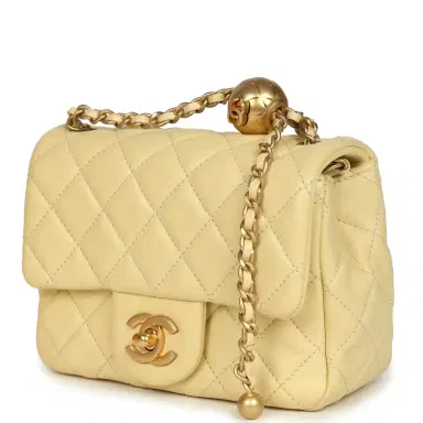 Chanel PENDING AUTH DONT LIST Pre-owned Chanel Mini Pearl Crush Square Flap Bag Yellow Lambskin Brushed Gold Hardware | Thumbnail 5