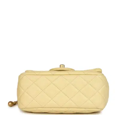 Chanel PENDING AUTH DONT LIST Pre-owned Chanel Mini Pearl Crush Square Flap Bag Yellow Lambskin Brushed Gold Hardware | Thumbnail 6