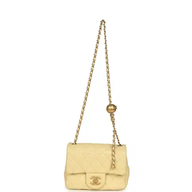 Chanel PENDING AUTH DONT LIST Pre-owned Chanel Mini Pearl Crush Square Flap Bag Yellow Lambskin Brushed Gold Hardware | Thumbnail 7