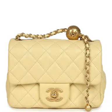 Chanel PENDING AUTH DONT LIST Pre-owned Chanel Mini Pearl Crush Square Flap Bag Yellow Lambskin Brushed Gold Hardware | Thumbnail 1