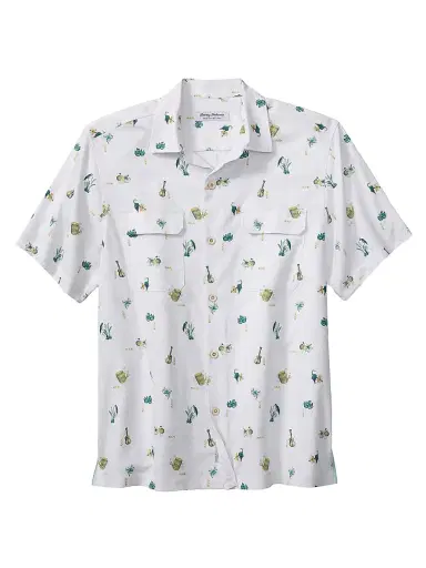 Tommy Bahama Men's Coastal Ease Petite Tropics Short-Sleeve Shirt - White - Size Large | Thumbnail 1