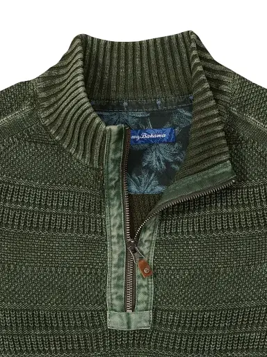 Tommy Bahama Men's Saltwater Textured Quarter-Zip Sweater - Winchester Green - Size Medium | Thumbnail 2
