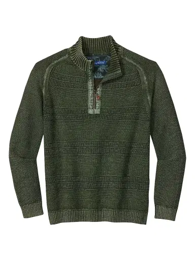 Tommy Bahama Men's Saltwater Textured Quarter-Zip Sweater - Winchester Green - Size Medium | Thumbnail 1