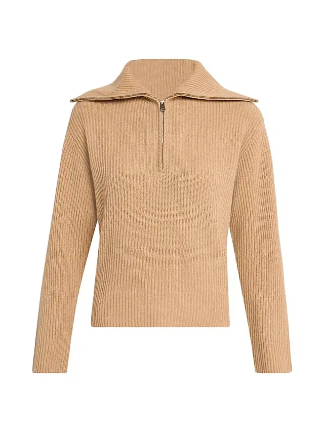 Women's Landry Cashmere Zip-Front Sweater - Camel