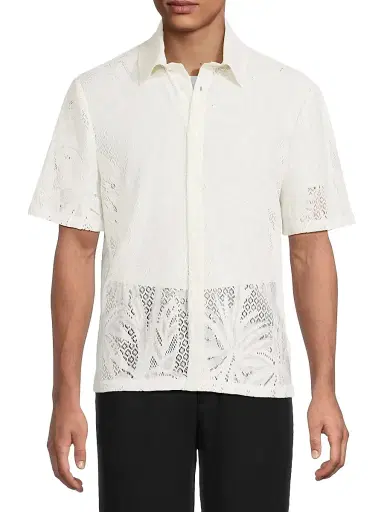 Simkhai Men's Conrad Lace Shirt - Ivory - Size XXL | Thumbnail 3