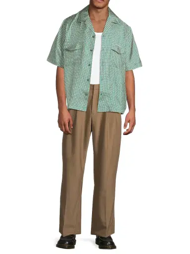 Simkhai Men's Clarke Printed Silk Shirt - Kelly Green Foulard Print - Size Large | Thumbnail 2 Simkhai Men's Clarke Printed Silk Shirt - Kelly Green Foulard Print - Size Large | Thumbnail 2