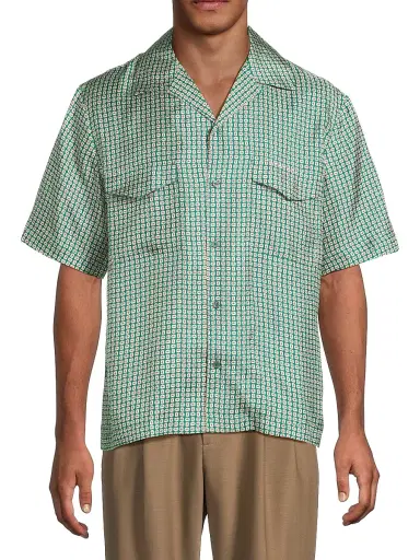 Simkhai Men's Clarke Printed Silk Shirt - Kelly Green Foulard Print - Size Large | Thumbnail 3 Simkhai Men's Clarke Printed Silk Shirt - Kelly Green Foulard Print - Size Large | Thumbnail 3