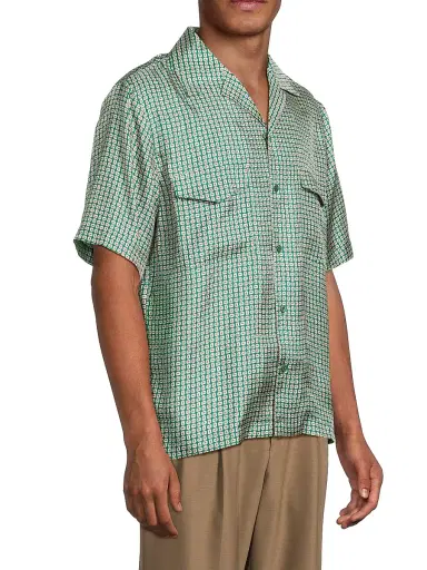 Simkhai Men's Clarke Printed Silk Shirt - Kelly Green Foulard Print - Size Large | Thumbnail 4 Simkhai Men's Clarke Printed Silk Shirt - Kelly Green Foulard Print - Size Large | Thumbnail 4