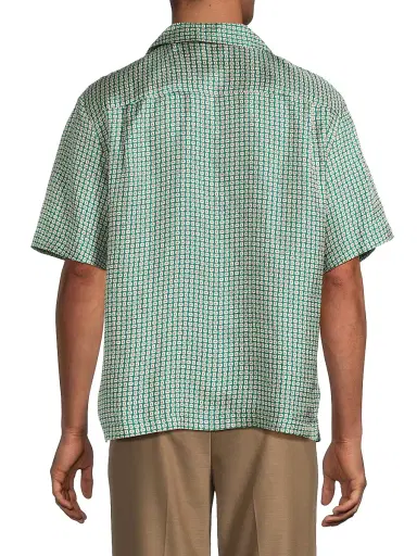 Simkhai Men's Clarke Printed Silk Shirt - Kelly Green Foulard Print - Size Large | Thumbnail 5 Simkhai Men's Clarke Printed Silk Shirt - Kelly Green Foulard Print - Size Large | Thumbnail 5