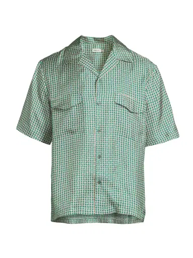 Simkhai Men's Clarke Printed Silk Shirt - Kelly Green Foulard Print - Size Large | Thumbnail 1 Simkhai Men's Clarke Printed Silk Shirt - Kelly Green Foulard Print - Size Large | Thumbnail 1