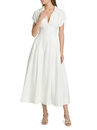 SIMKHAI Women's Farlow Cotton-Blend Midi-Dress - White | Thumbnail 2