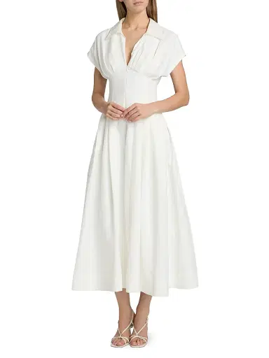 SIMKHAI Women's Farlow Cotton-Blend Midi-Dress - White | Thumbnail 3