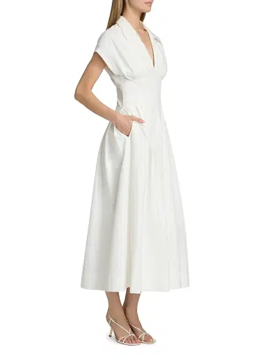SIMKHAI Women's Farlow Cotton-Blend Midi-Dress - White | Thumbnail 4