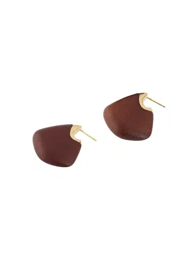 Bottega Veneta Women's Fin 18K-Gold-Plated & Walnut Wood Earrings - Brown | Thumbnail 3 Bottega Veneta Women's Fin 18K-Gold-Plated & Walnut Wood Earrings - Brown | Thumbnail 3