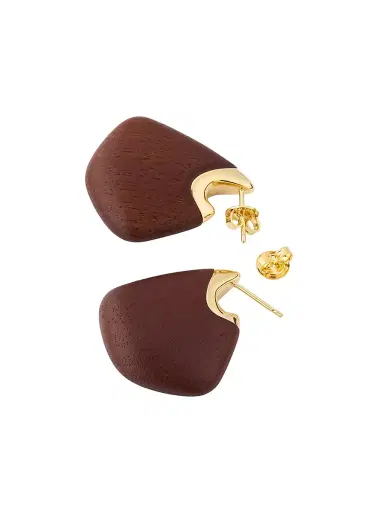 Bottega Veneta Women's Fin 18K-Gold-Plated & Walnut Wood Earrings - Brown | Thumbnail 4 Bottega Veneta Women's Fin 18K-Gold-Plated & Walnut Wood Earrings - Brown | Thumbnail 4