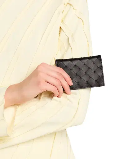Bottega Veneta Men's Intreciatto Leather Flap Card Case - Black | Thumbnail 2 Bottega Veneta Men's Intreciatto Leather Flap Card Case - Black | Thumbnail 2
