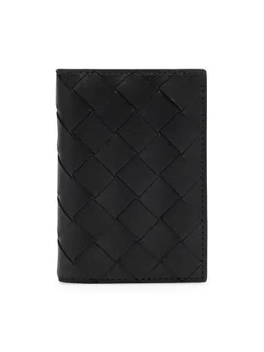 Bottega Veneta Men's Intreciatto Leather Flap Card Case - Black | Thumbnail 1 Bottega Veneta Men's Intreciatto Leather Flap Card Case - Black | Thumbnail 1