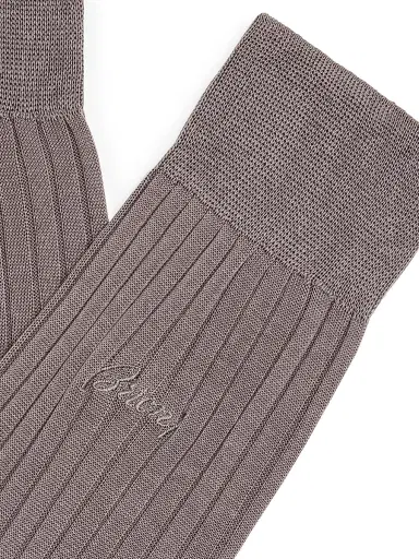Brioni Men's Rib-Knit Cotton Crew Socks - Medium Grey | Thumbnail 2 Brioni Men's Rib-Knit Cotton Crew Socks - Medium Grey | Thumbnail 2