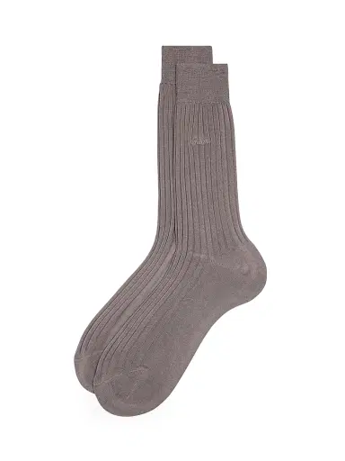 Brioni Men's Rib-Knit Cotton Crew Socks - Medium Grey | Thumbnail 1 Brioni Men's Rib-Knit Cotton Crew Socks - Medium Grey | Thumbnail 1