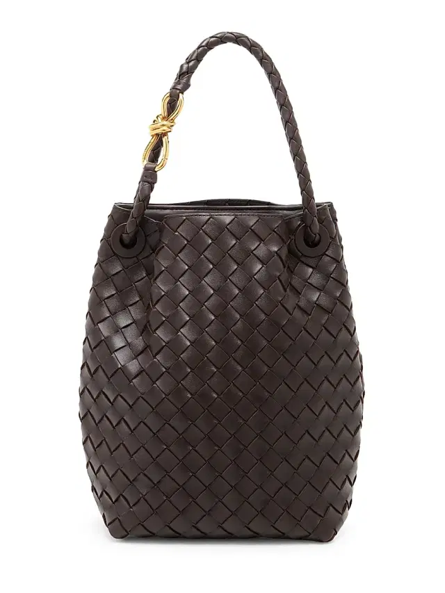 Bottega Veneta Women's  Andiamo Intrecciato Leather Bucket Bag - Fondant Brass