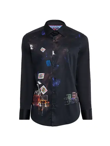 Robert Graham Men's Royal Flush Poker-Print Shirt | Thumbnail 1 Robert Graham Men's Royal Flush Poker-Print Shirt | Thumbnail 1