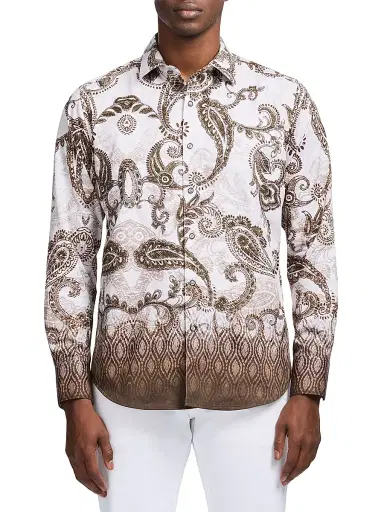 Robert Graham Men's Wallington Ombré Paisley Cotton Shirt - Khaki - Size XL | Thumbnail 3 Robert Graham Men's Wallington Ombré Paisley Cotton Shirt - Khaki - Size XL | Thumbnail 3